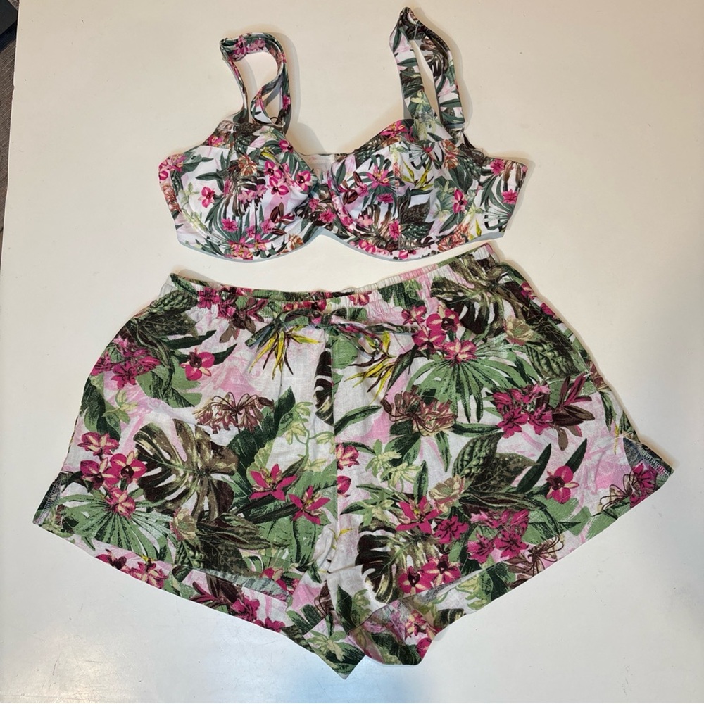 Victoria's Secret Floral Palm Bikini Top and Shorts Set 36C and S